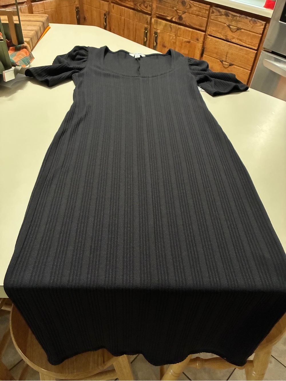 Nine West Black Ribbed Midi Scoop Neck Dress